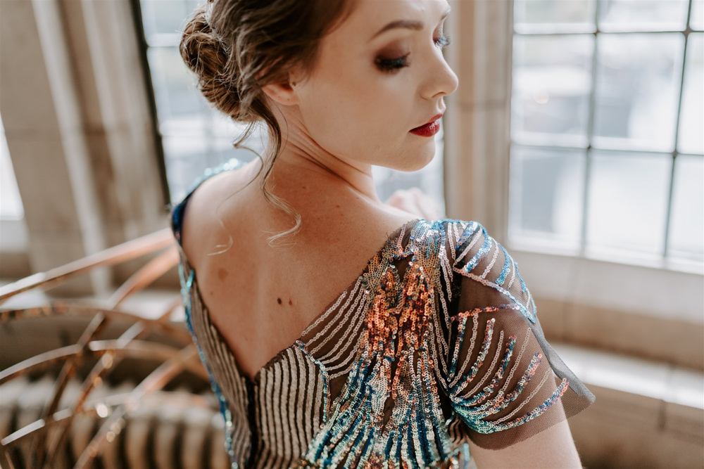 Dress Gown Bride Bridal Green Gold Art Deco Sequin 1920s Wedding Ideas Gina Fernandes Photography