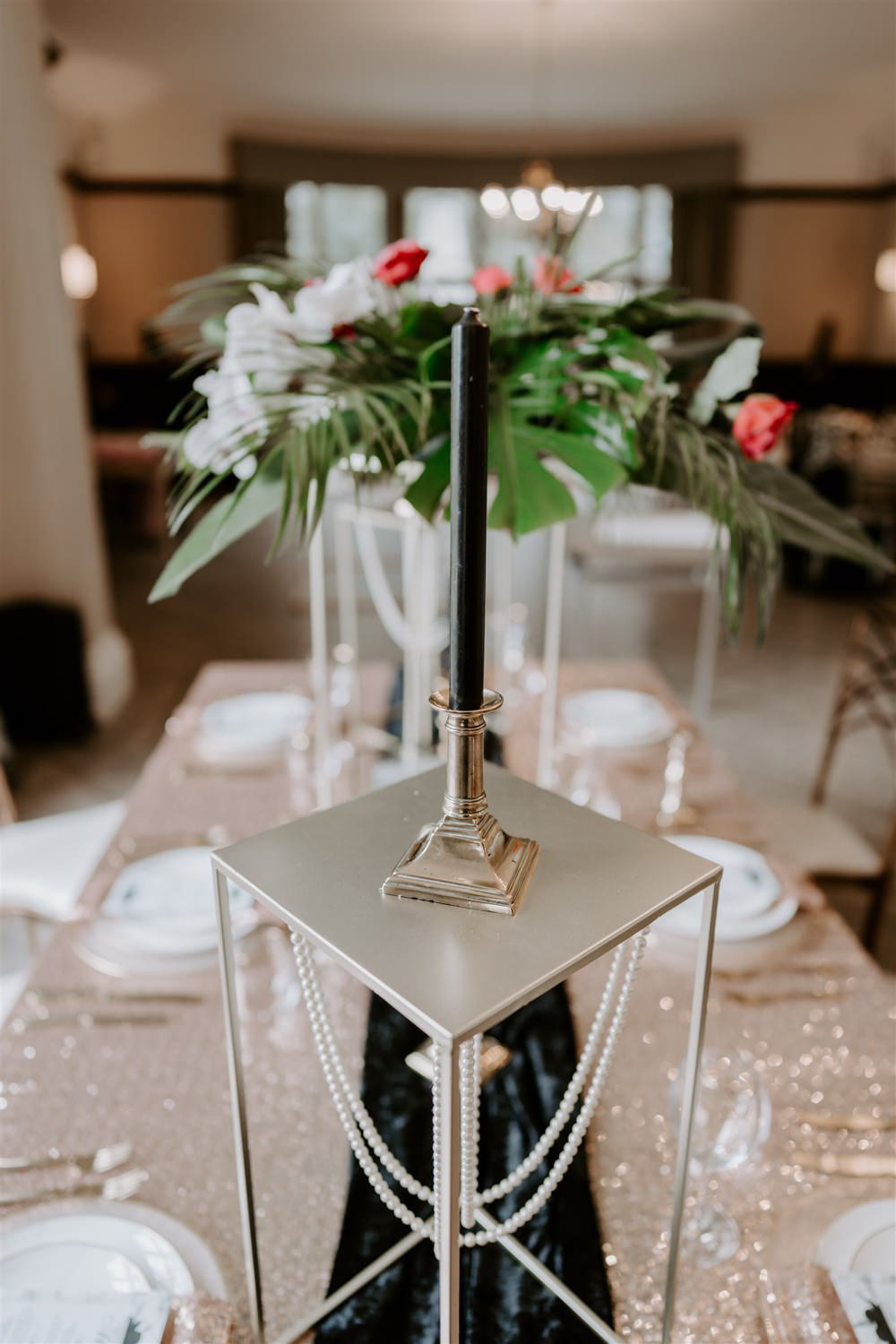 Black Candle Candlestick Decor Table 1920s Wedding Ideas Gina Fernandes Photography