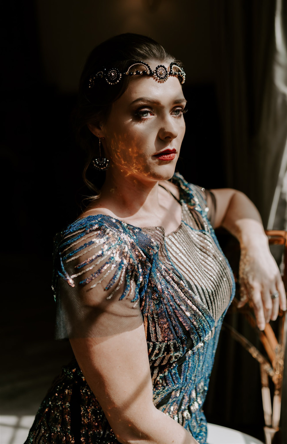 Dress Gown Bride Bridal Green Gold Art Deco Sequin 1920s Wedding Ideas Gina Fernandes Photography