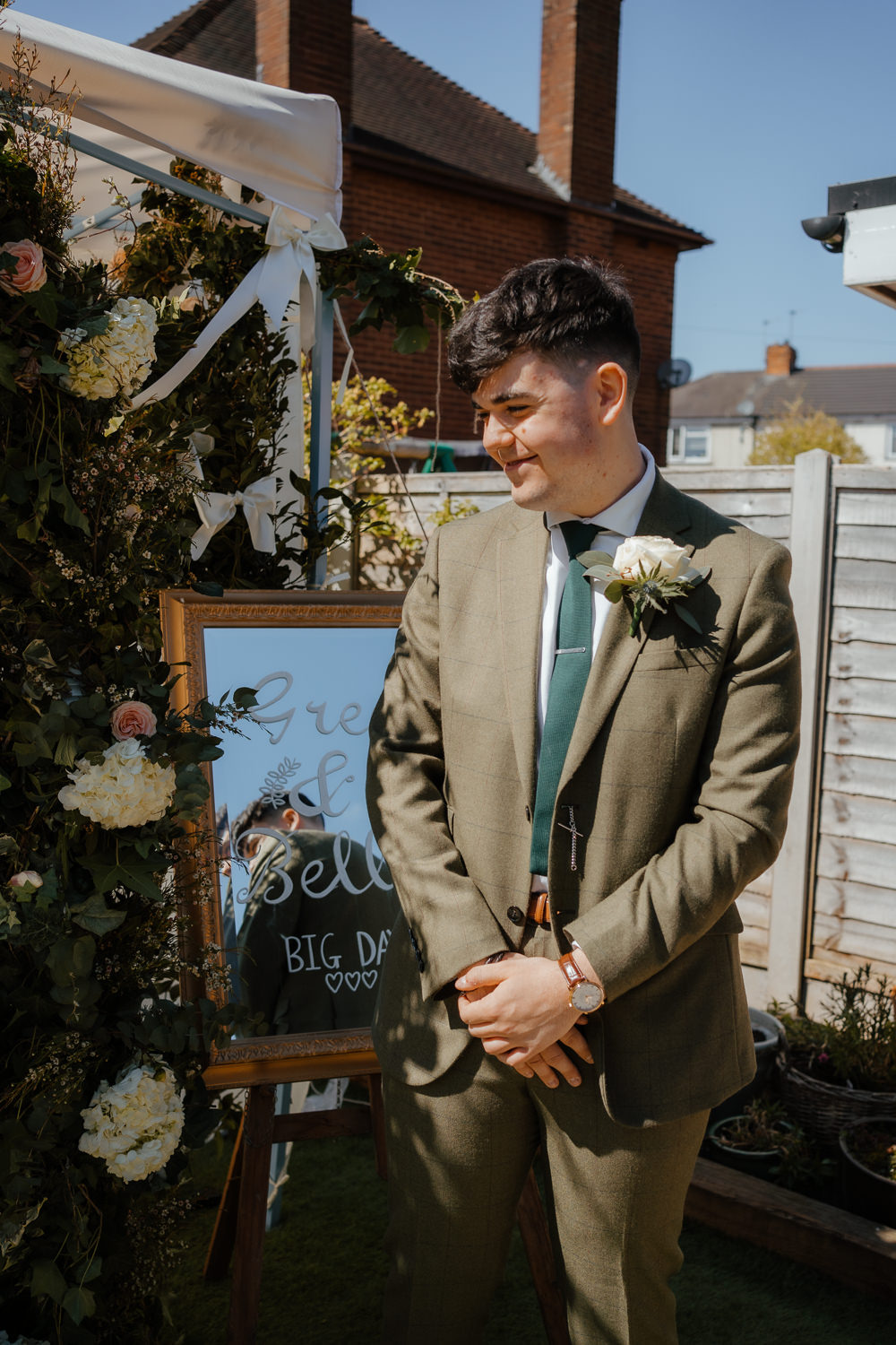 Groom Check Suit Blue Tie Afternoon Tea Wedding Beans On Toast For Two