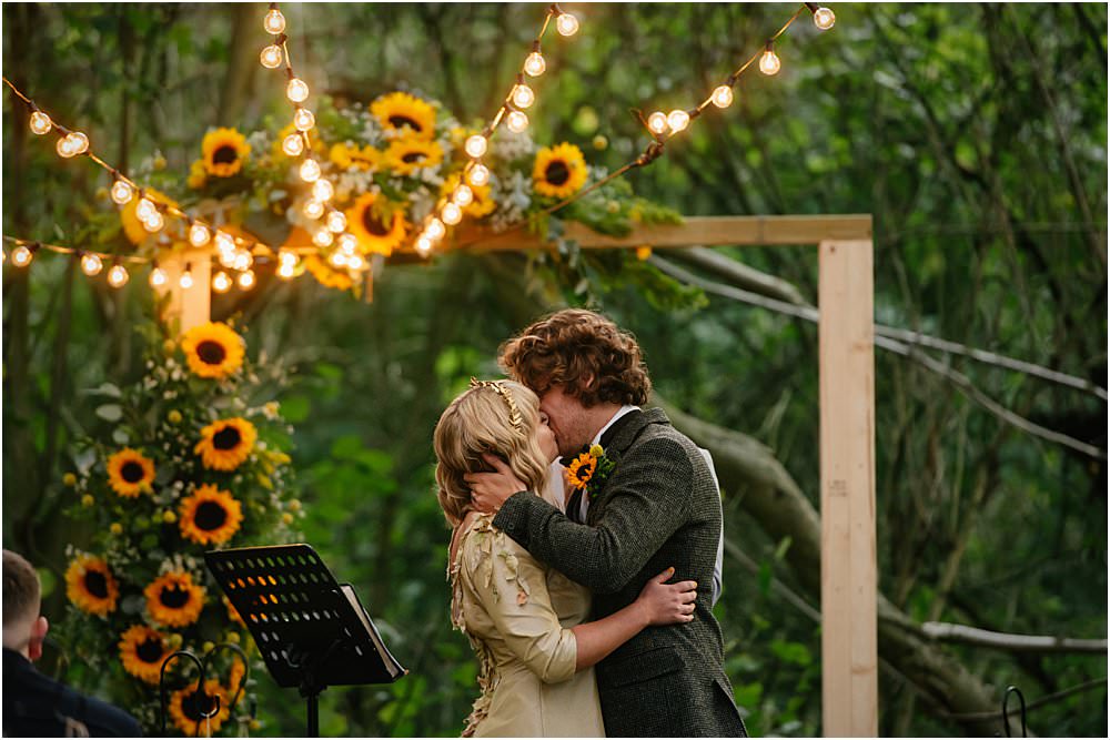 Athelington Hall Wedding Lily Sawyer Photography Woodland Ceremony Sunflowers Fairy Lights Hay Bales