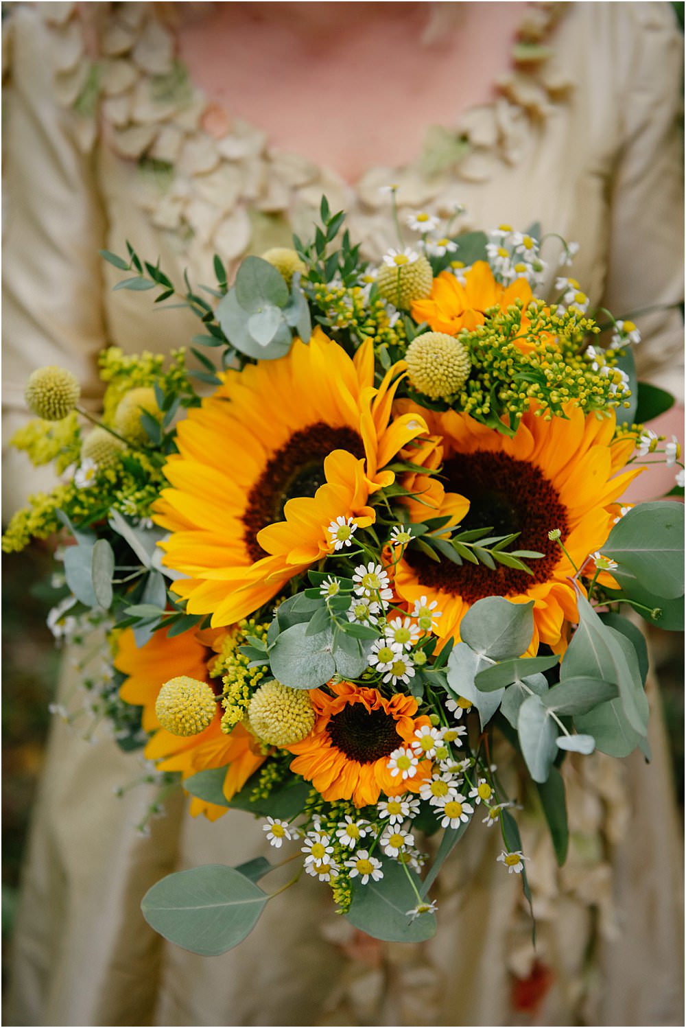 Sunflower Bouquet Flowers Bride Bridal Eucalyptus Athelington Hall Wedding Lily Sawyer Photography