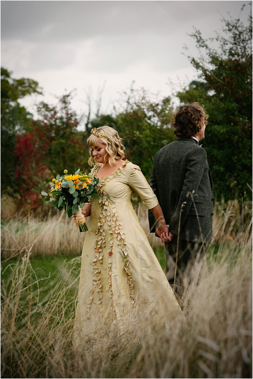 Gold Dress Gown Bride Bridal Petals Flowers Athelington Hall Wedding Lily Sawyer Photography