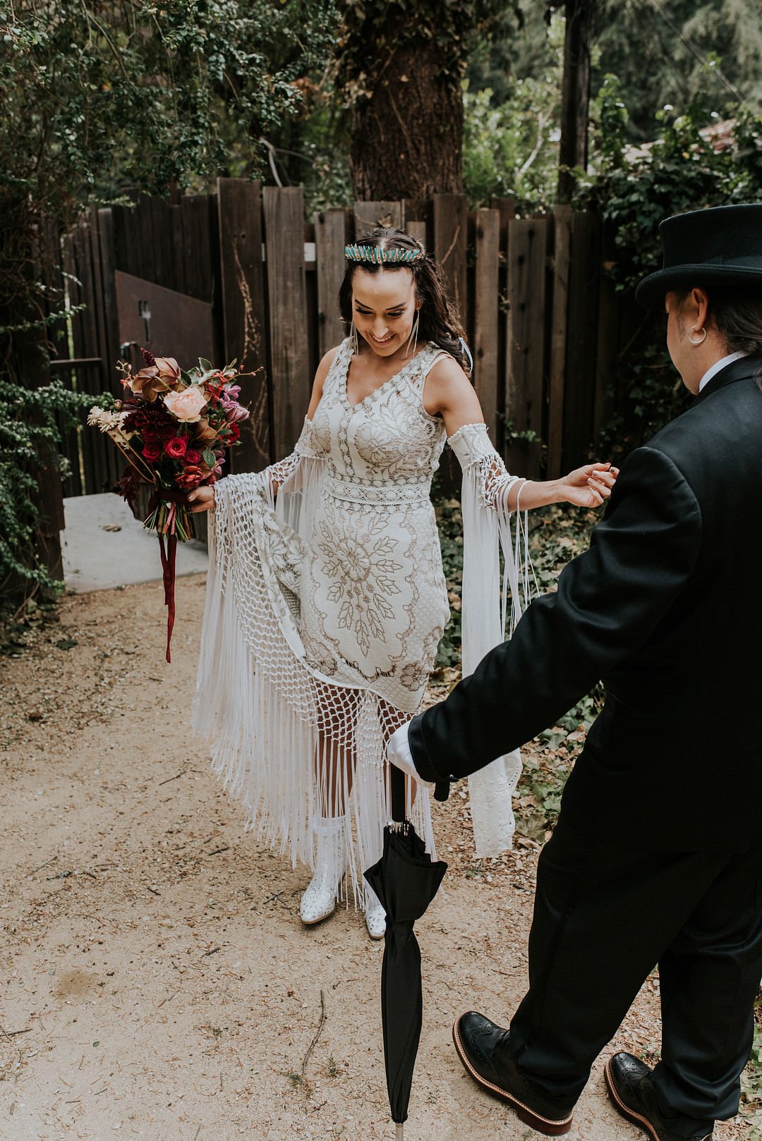 Dress Gown Bride Bridal Boho Lace Tassels Big Sur Elopement Heather K Purdy