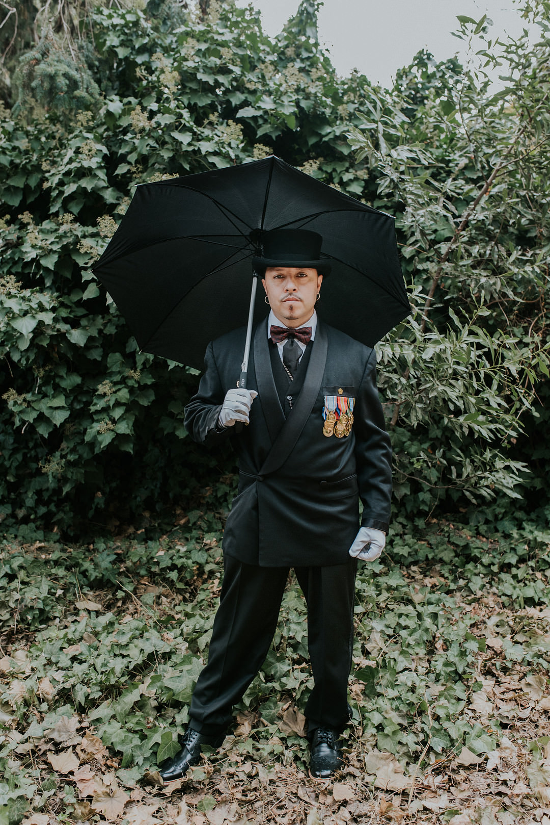 Groom Suit Top Hat Bow Gloves Big Sur Elopement Heather K Purdy
