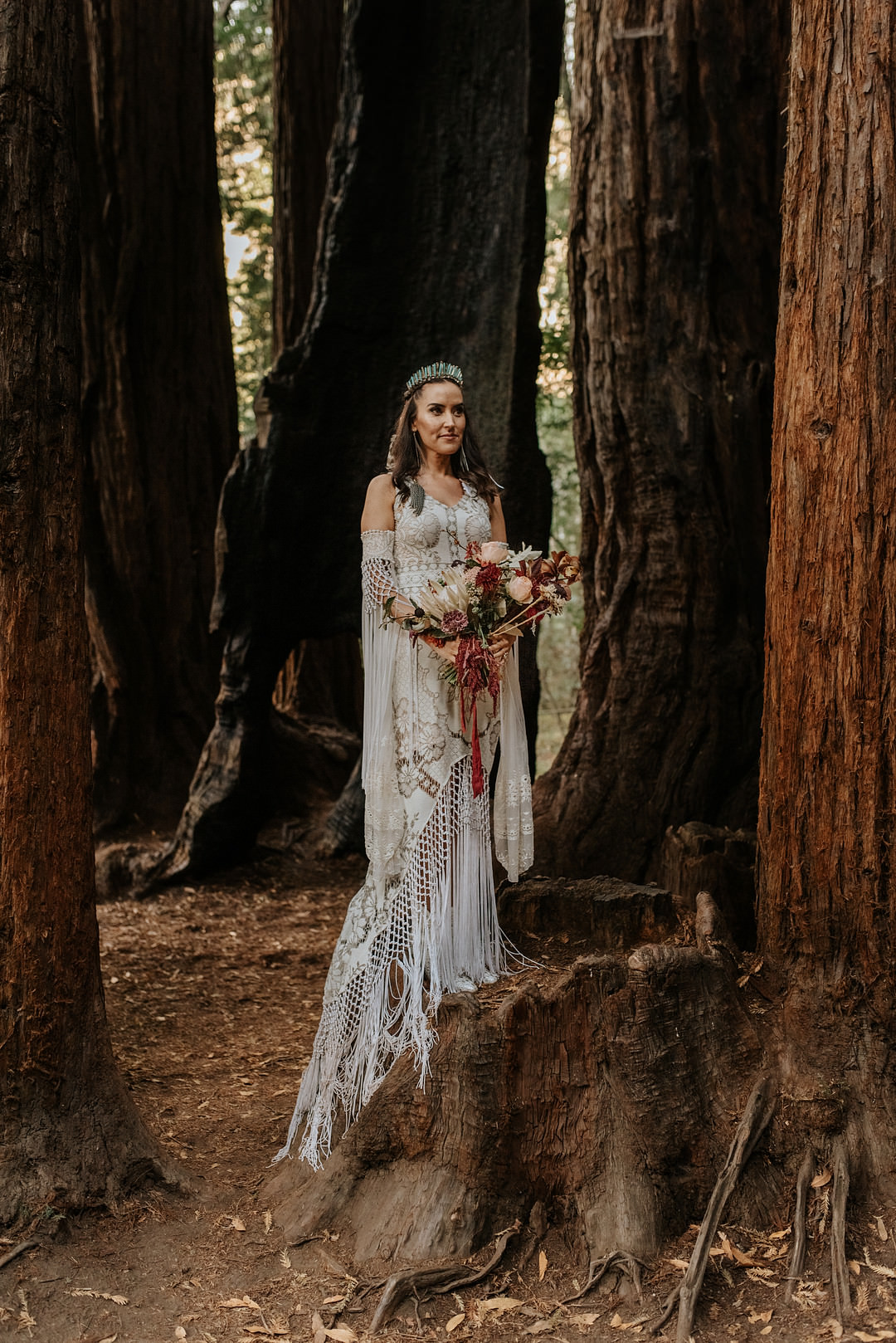 Dress Gown Bride Bridal Boho Lace Tassels Big Sur Elopement Heather K Purdy