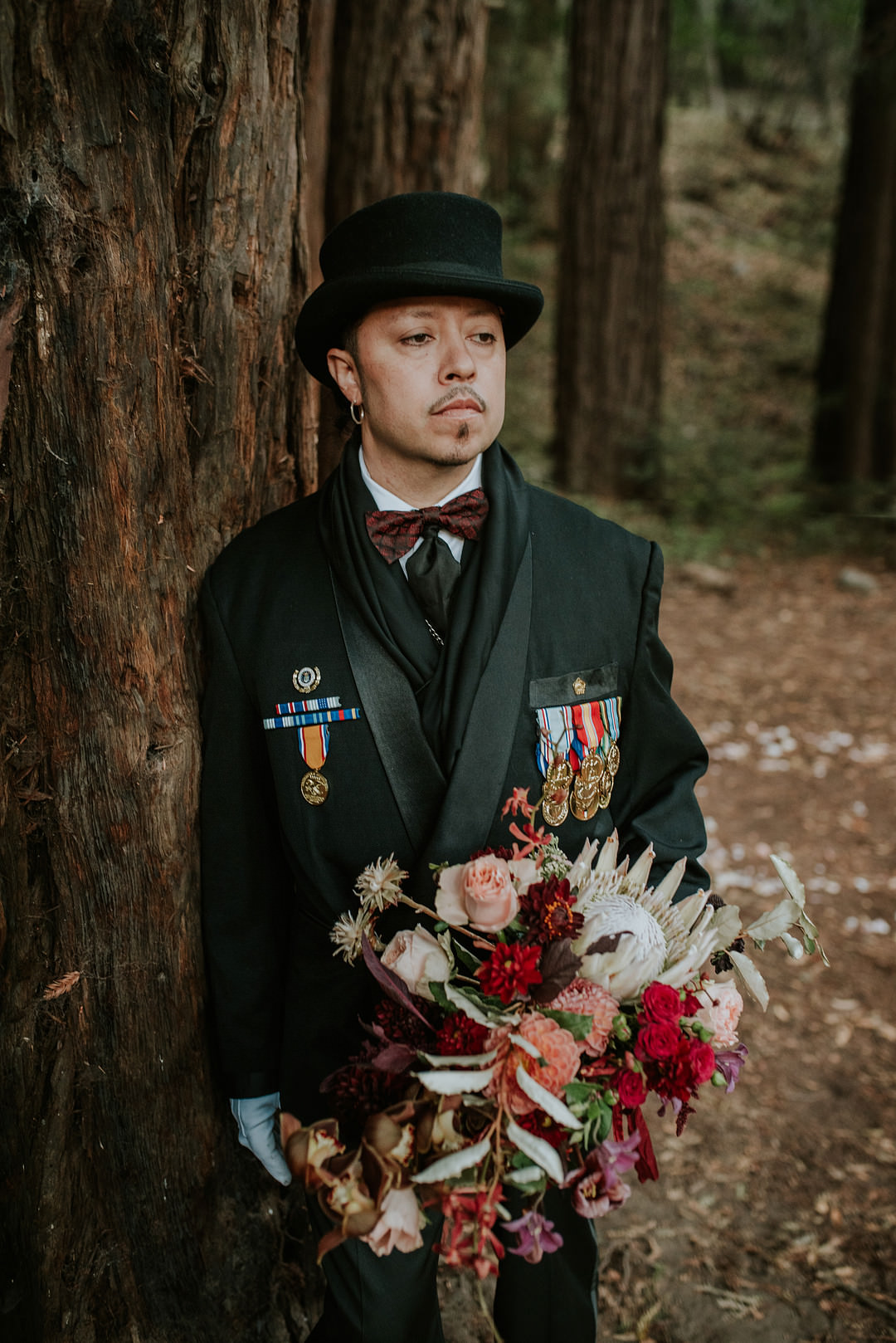 Groom Suit Top Hat Bow Gloves Big Sur Elopement Heather K Purdy
