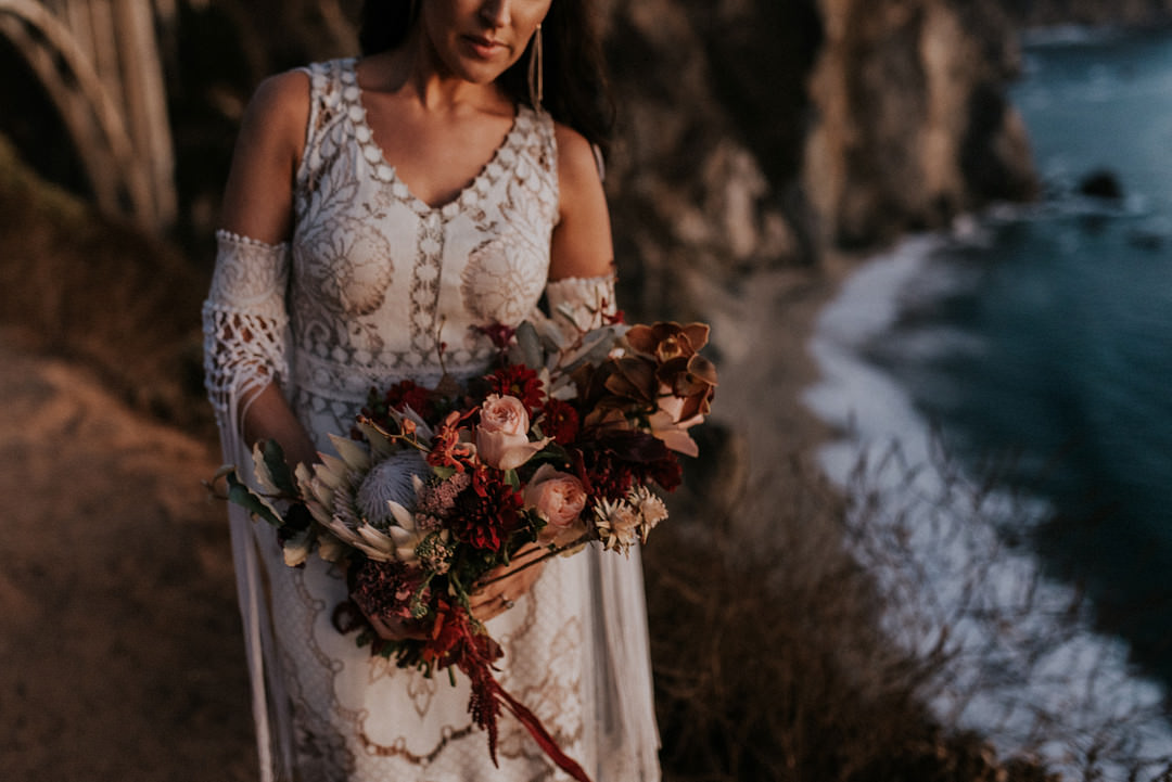 Bouquet Flowers Bride Bridal Pink Burgundy Big Sur Elopement Heather K Purdy