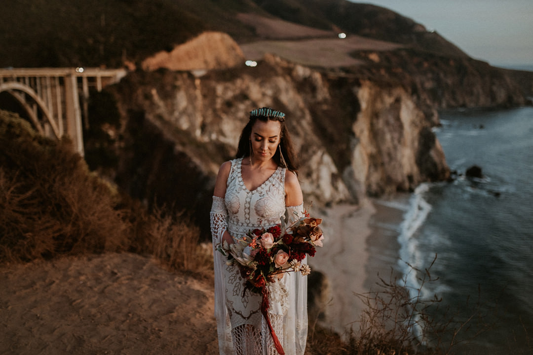 Dress Gown Bride Bridal Boho Lace Tassels Big Sur Elopement Heather K Purdy