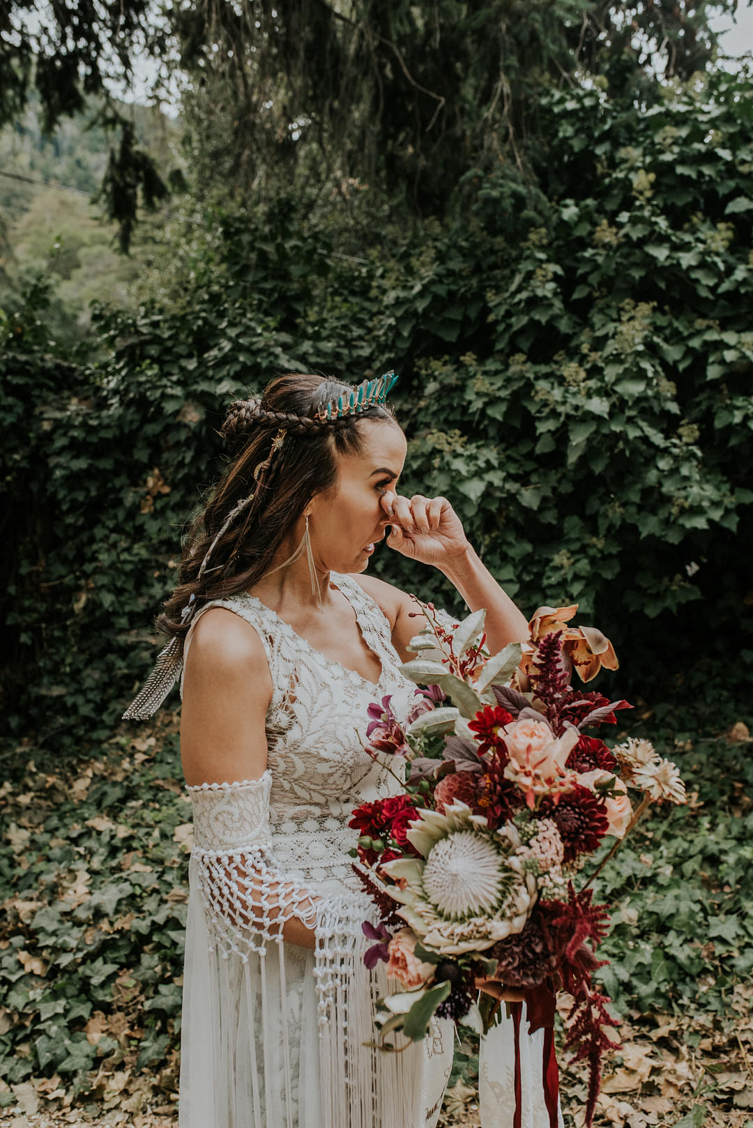 Bouquet Flowers Bride Bridal Pink Burgundy Protea Big Sur Elopement Heather K Purdy