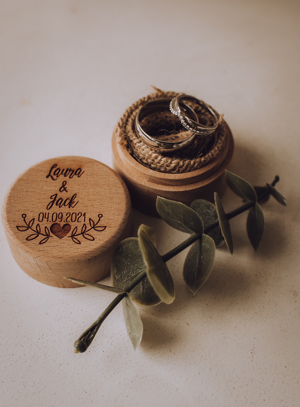 Wooden Ring Box Blue Pigeons Wedding Charlotte Claricoat Photography