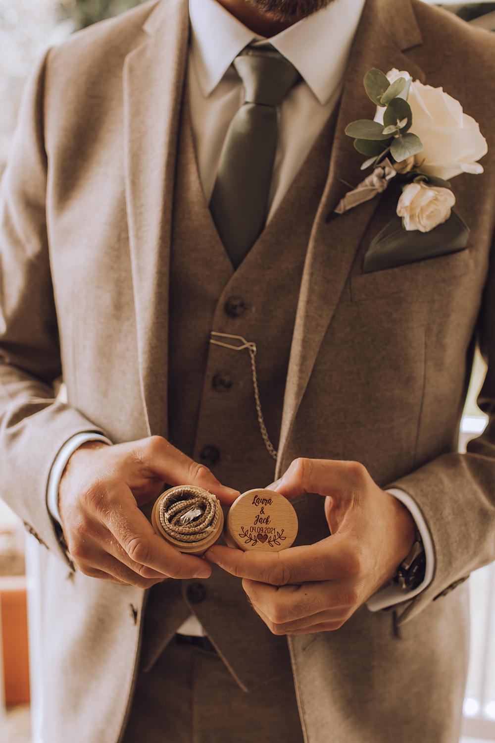 Brown Suit Groom Groomsmen Blue Pigeons Wedding Charlotte Claricoat Photography