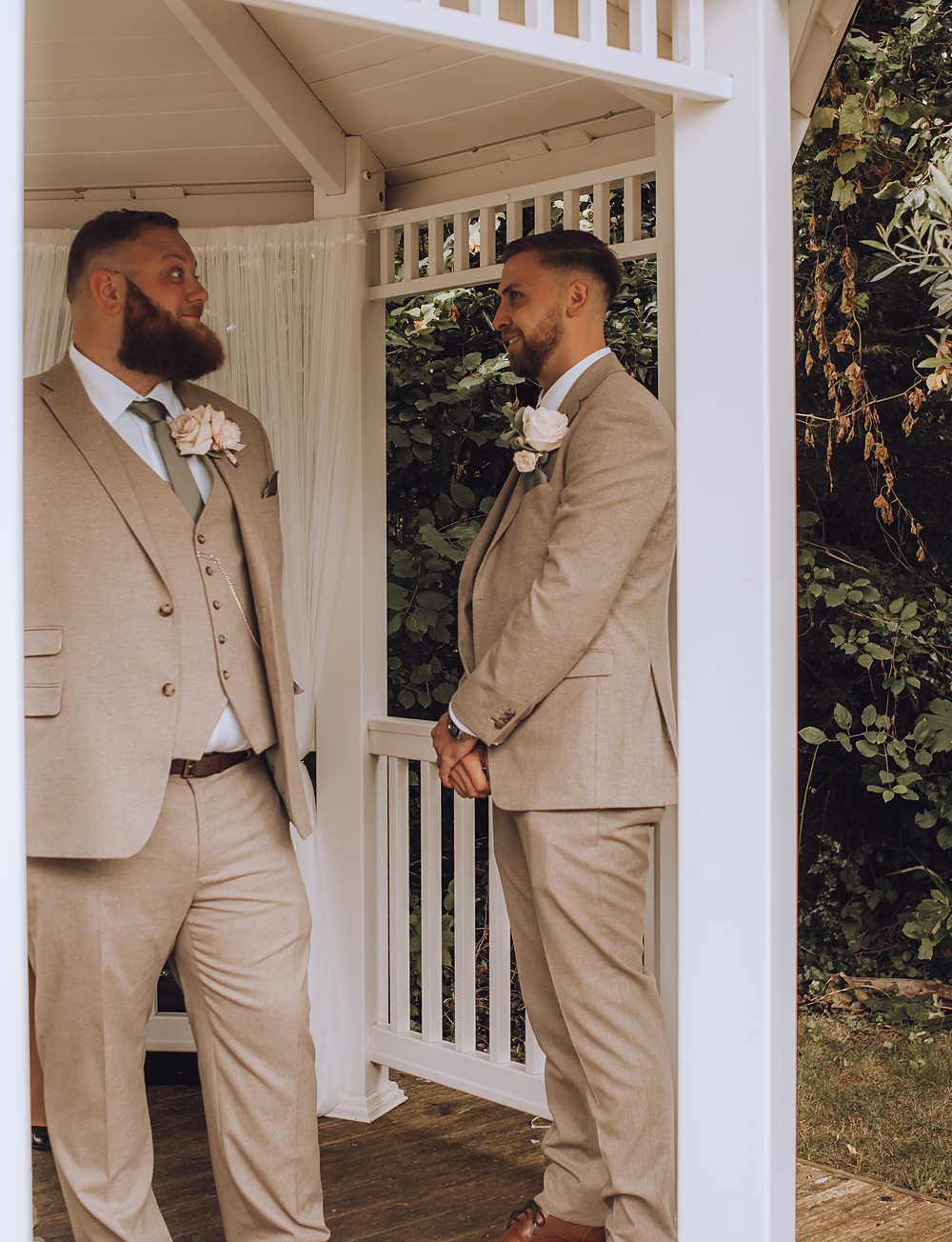 Brown Suit Groom Groomsmen Blue Pigeons Wedding Charlotte Claricoat Photography