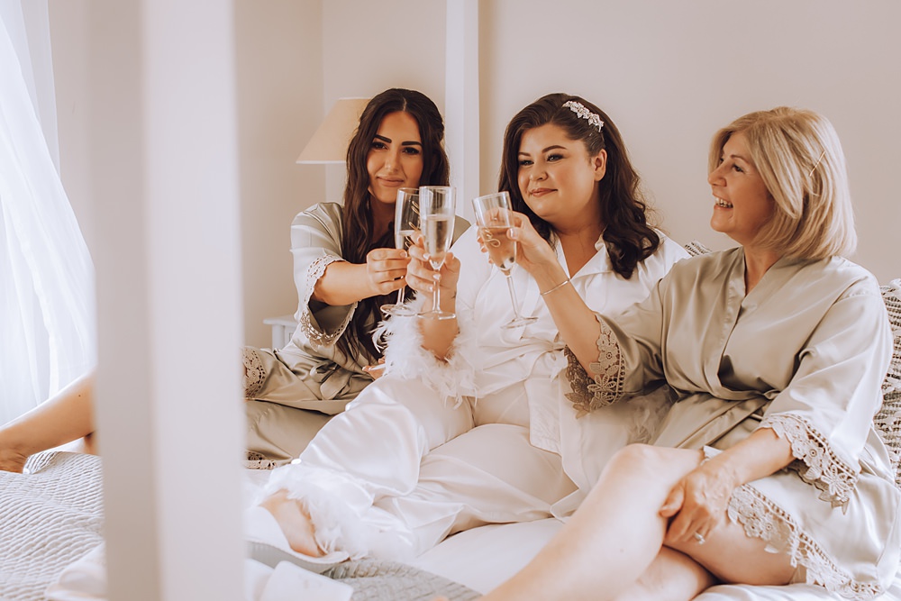 Bride Bridesmaids Dressing Gowns Robes Blue Pigeons Wedding Charlotte Claricoat Photography