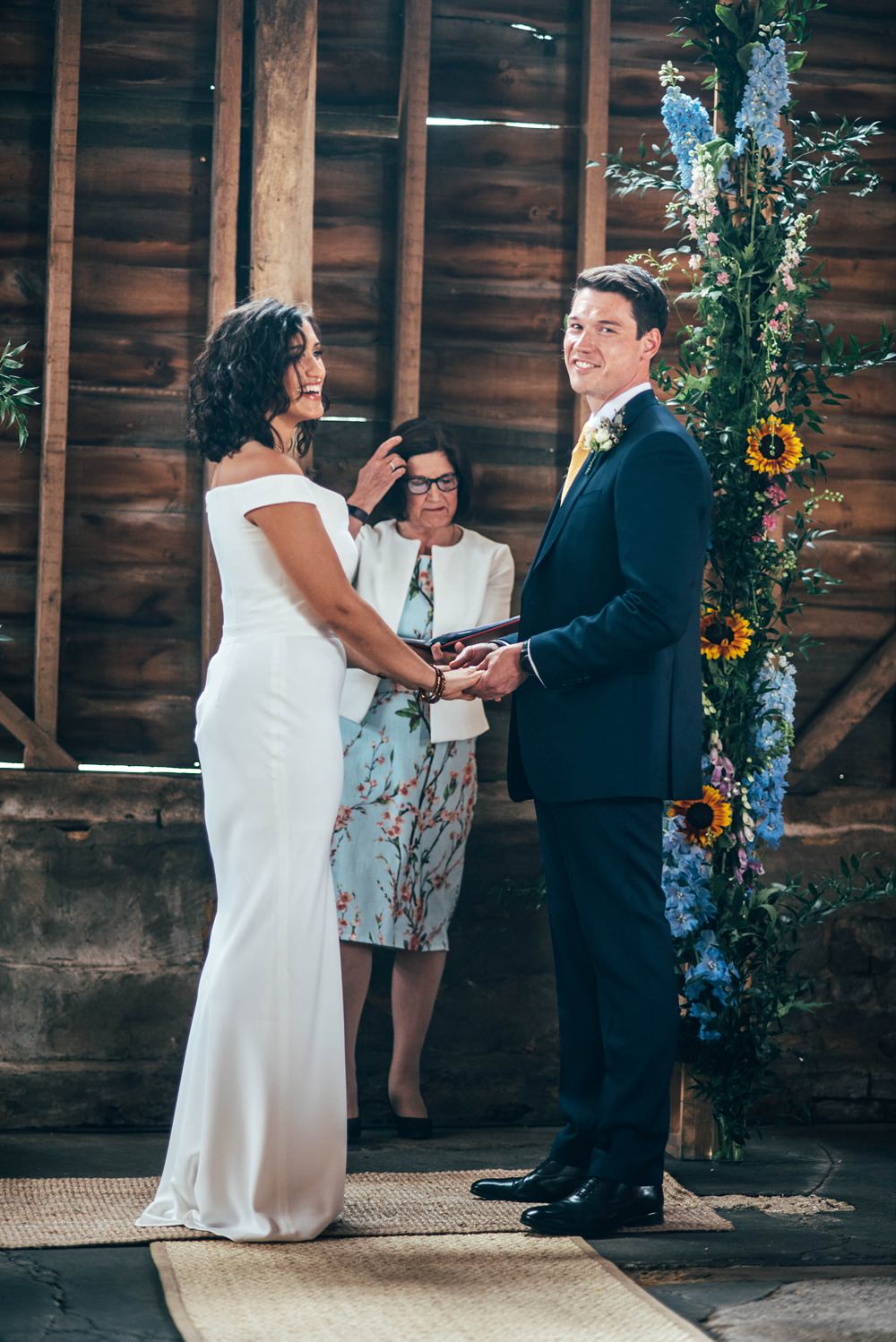 Ceremony Venue Flower Arch Backdrop Essex Barn Wedding Three Flowers Photography