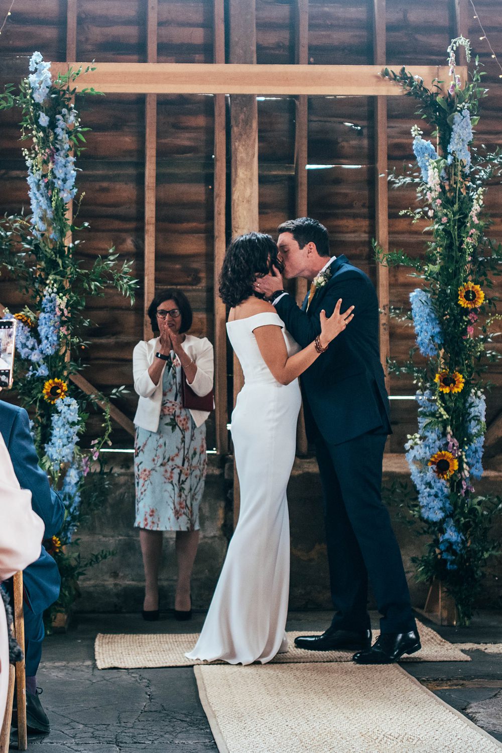 Ceremony Venue Flower Arch Backdrop Essex Barn Wedding Three Flowers Photography
