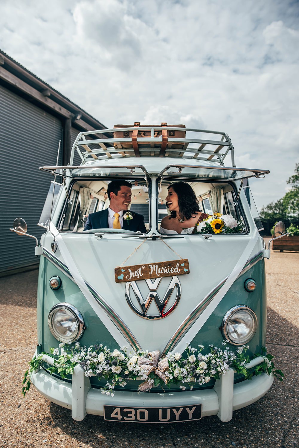 Essex Barn Wedding Three Flowers Photography VW Campervan Transport