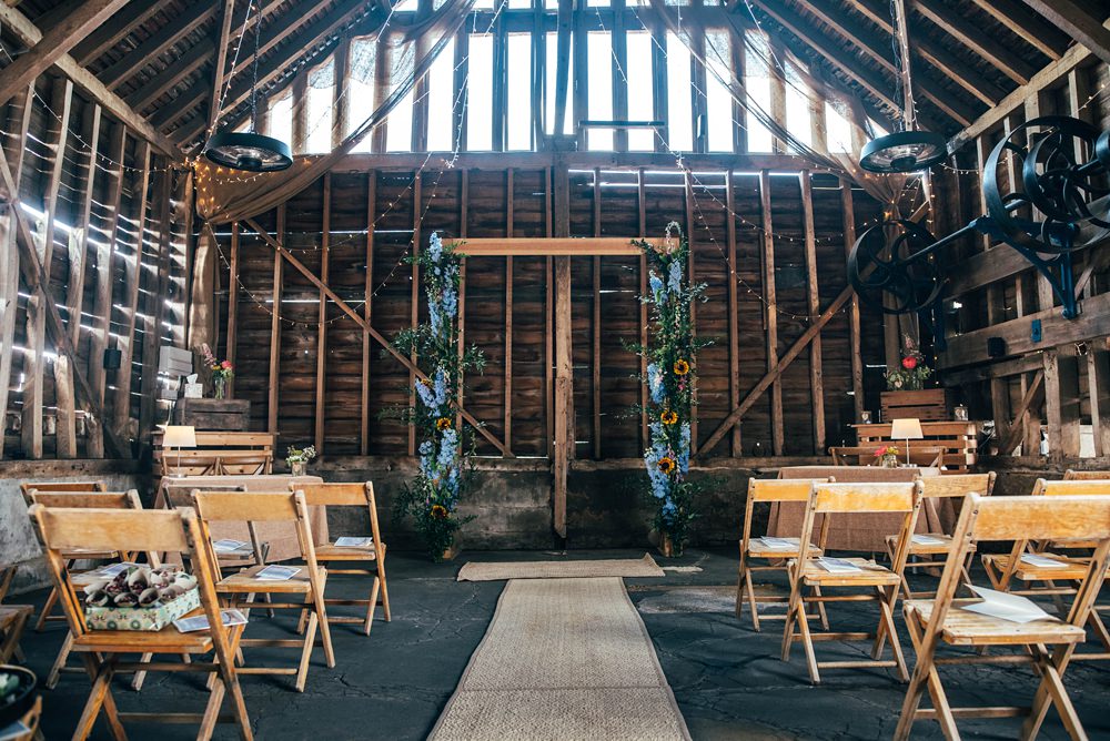 Ceremony Venue Flower Arch Backdrop Essex Barn Wedding Three Flowers Photography