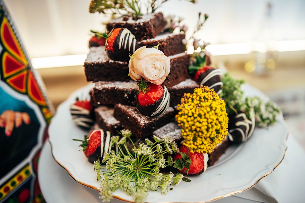 Brownie Stack Cake Tower Essex Barn Wedding Three Flowers Photography
