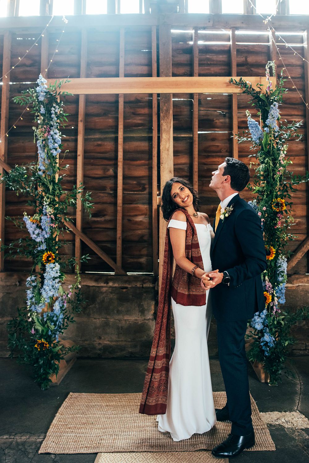 Essex Barn Wedding Three Flowers Photography Ceremony Venue Flower Arch Backdrop