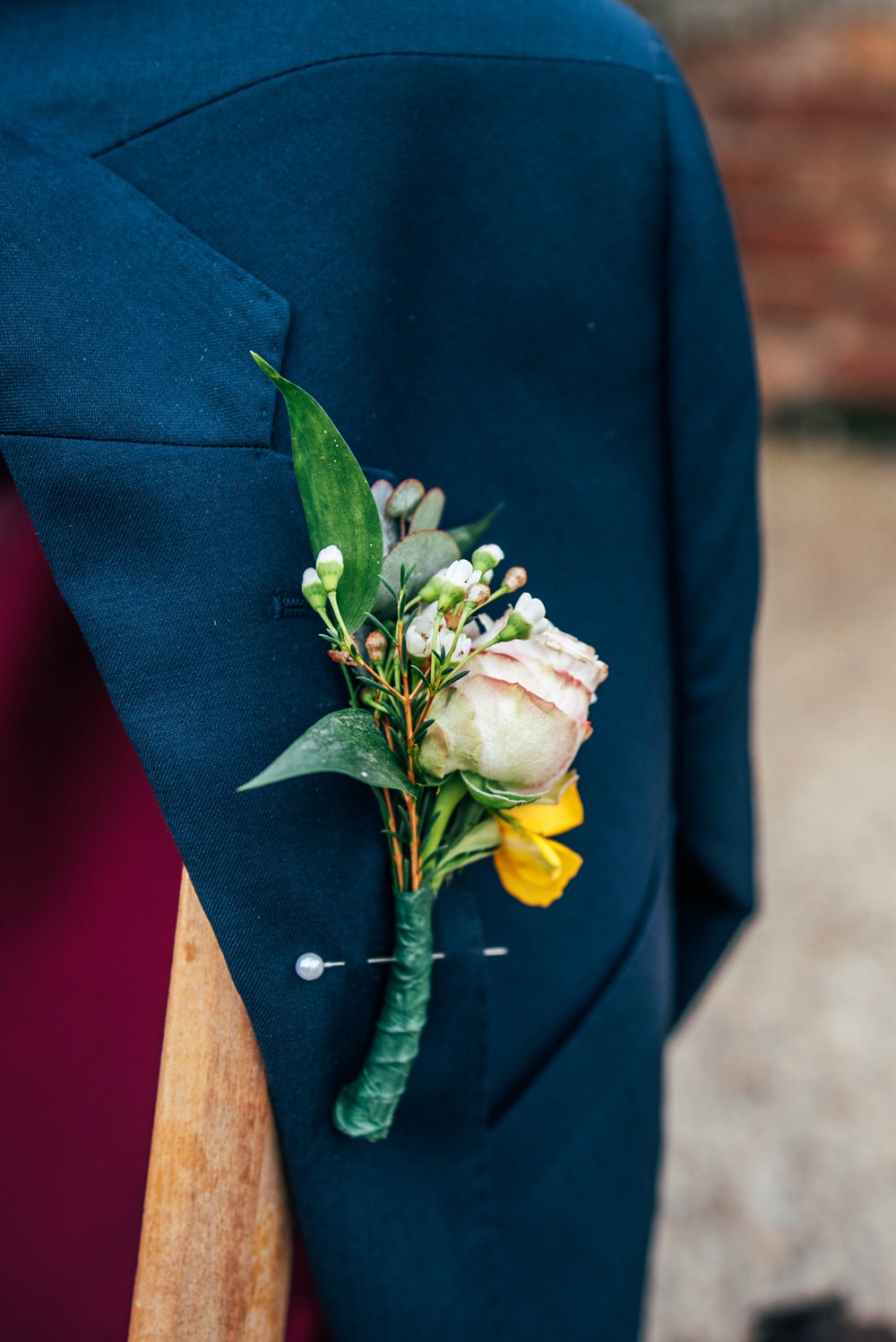 Yellow Cream Buttonhole Flowers Essex Barn Wedding Three Flowers Photography