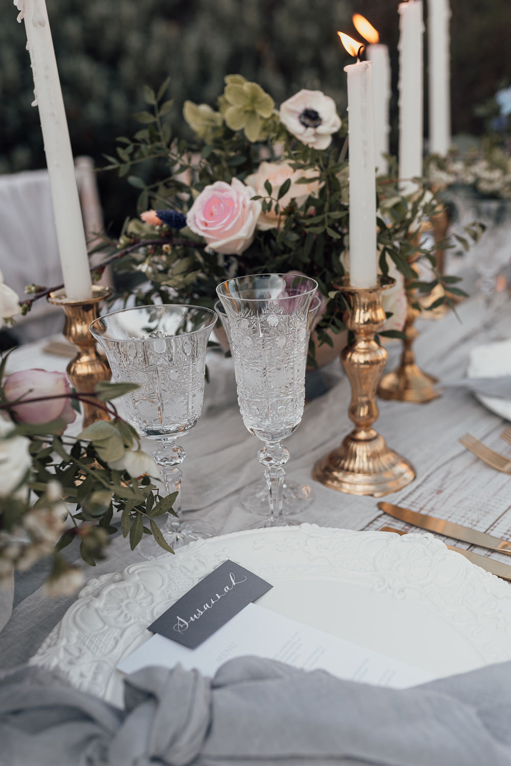 Table Tablescape Flowers Gold Decor Pink Gaddesden Estate Wedding Clare Smith Photography