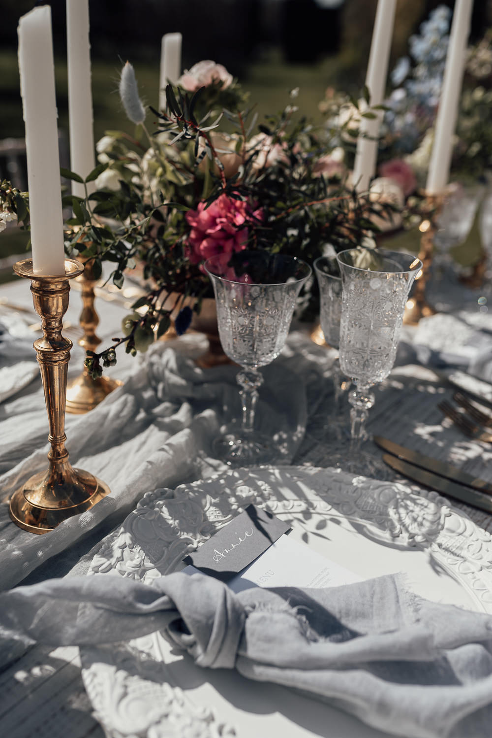Table Tablescape Flowers Gold Decor Pink Gaddesden Estate Wedding Clare Smith Photography