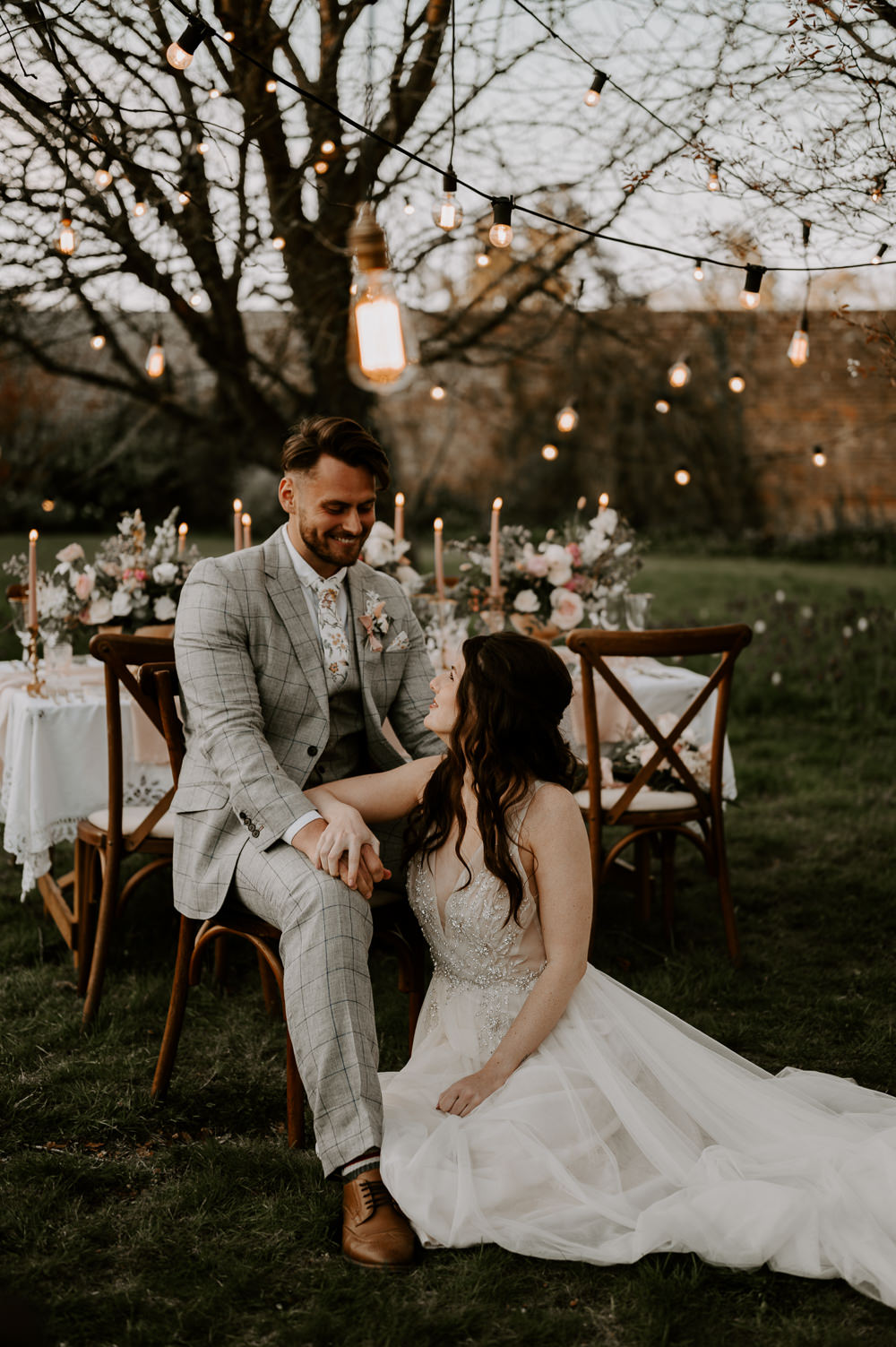 Festoon Lights Table Decor Outdoor Gaddesden Estate Wedding Laura Williams Photography