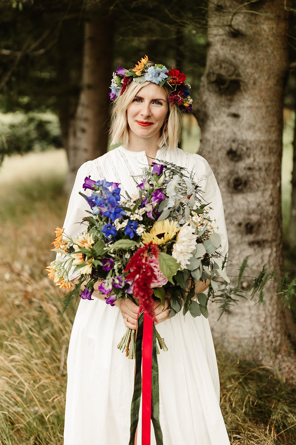Dress Gown Bride Bridal Loose Boho Sleeves Flower Crown Bouquet Glen Dye Wedding Emma Lawson Photography