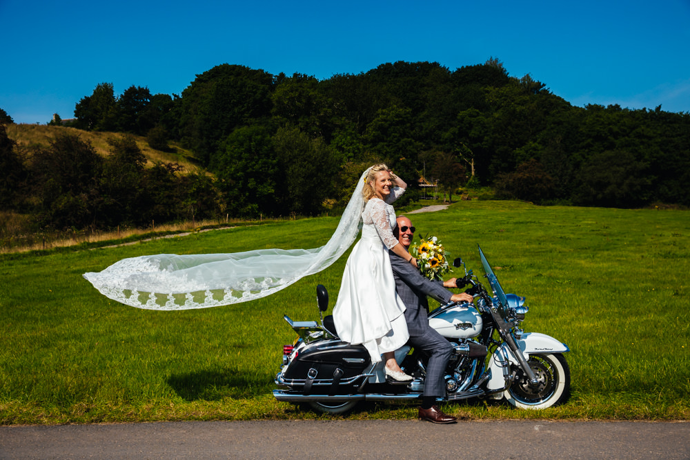 Motorbike Transport Hidden River Barn Wedding Kirsty Rockett Photography