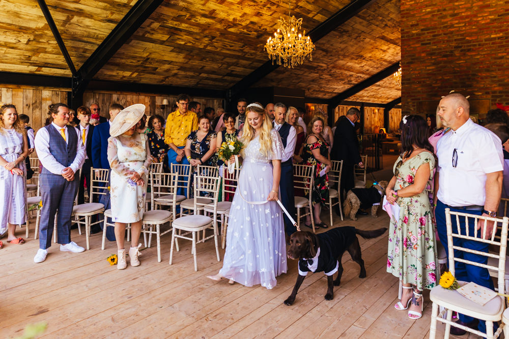 Dog Pet Aisle Hidden River Barn Wedding Kirsty Rockett Photography