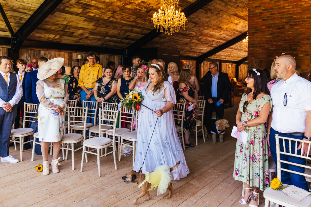Dog Pet Aisle Hidden River Barn Wedding Kirsty Rockett Photography