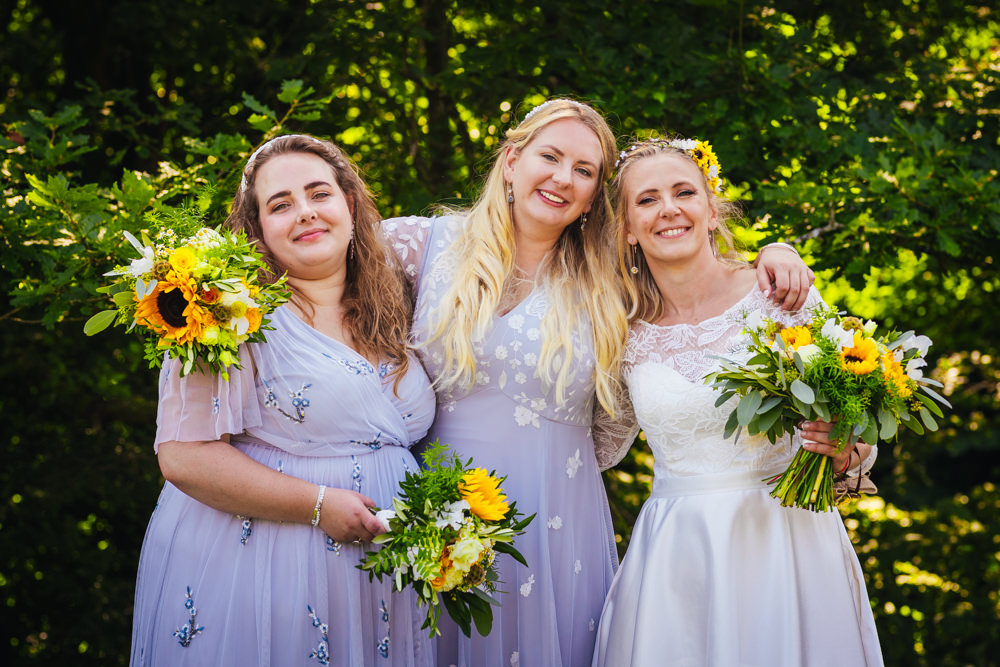 Lilac Bridesmaids Purple Dresses Dress Sunflowers Bouquets Hidden River Barn Wedding Kirsty Rockett Photography