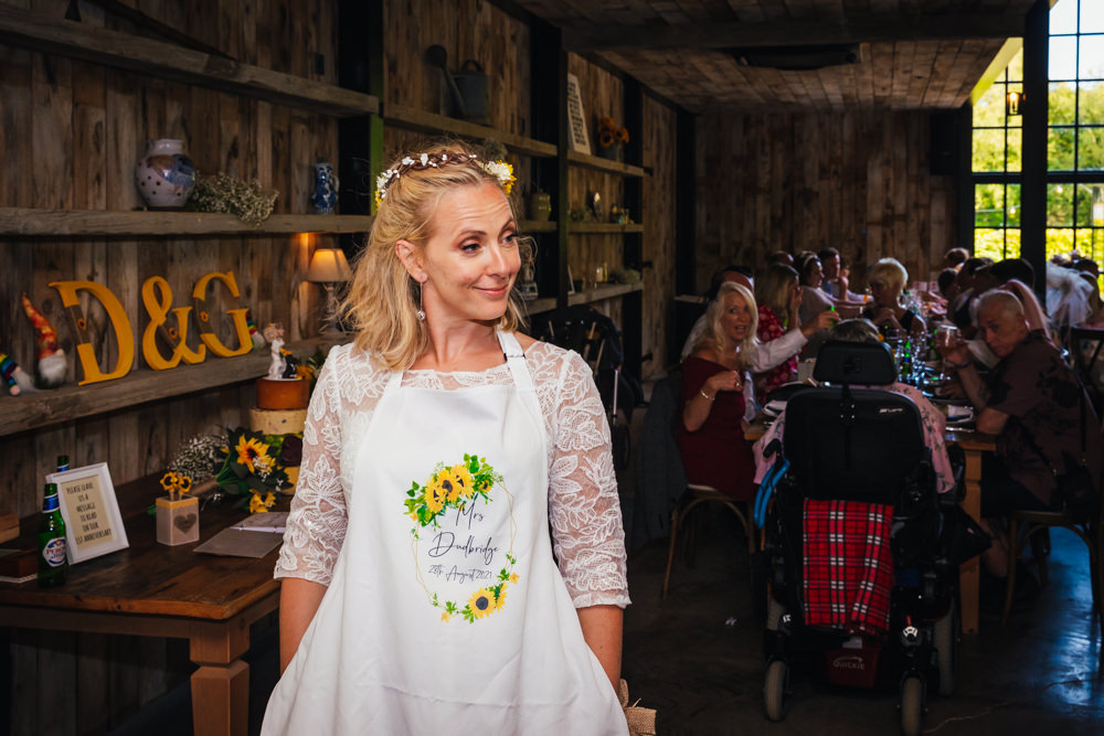 Bride Apron Personalised Hidden River Barn Wedding Kirsty Rockett Photography