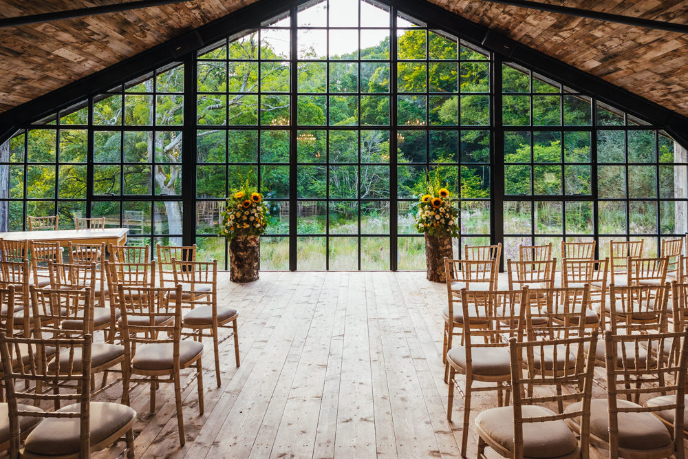 Aisle Flowers Decor Yellow Sunflowers Hidden River Barn Wedding Kirsty Rockett Photography