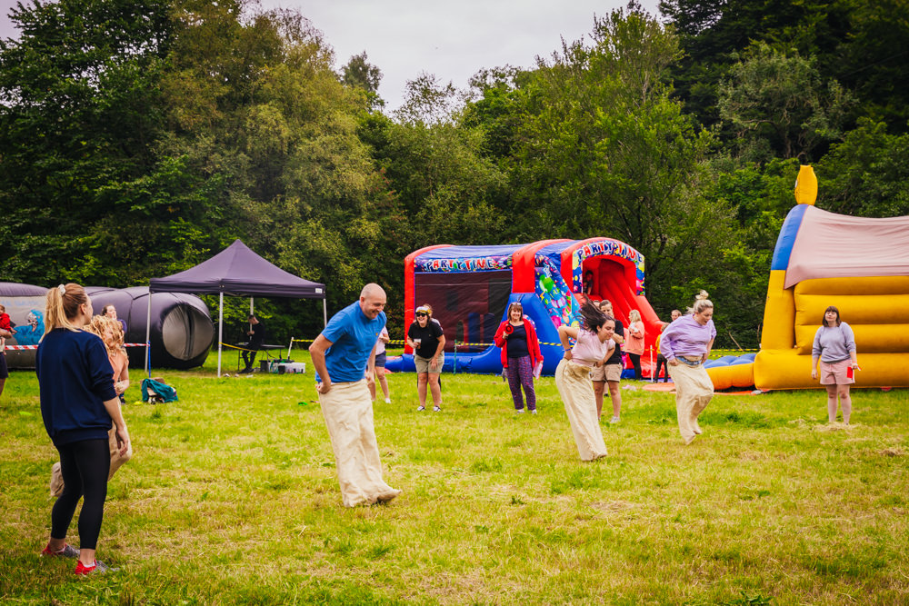 Sack Race Game Hidden River Barn Wedding Kirsty Rockett Photography