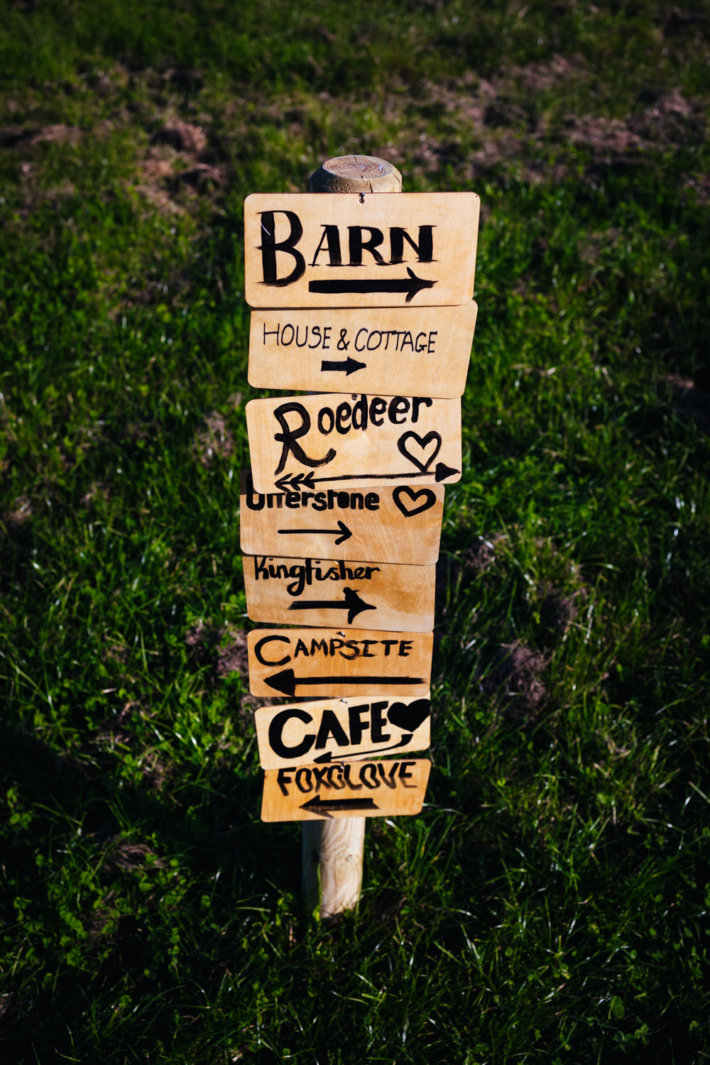 Wooden Sign Post Sign Directions Hidden River Barn Wedding Kirsty Rockett Photography