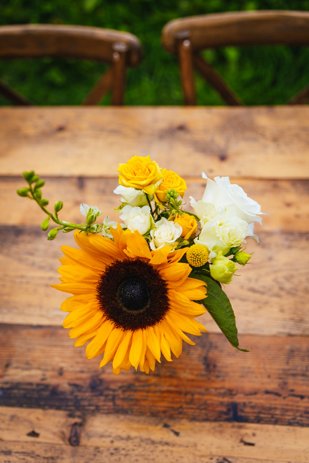 Yellow Flowers Table Centrepiece Sunflower Hidden River Barn Wedding Kirsty Rockett Photography