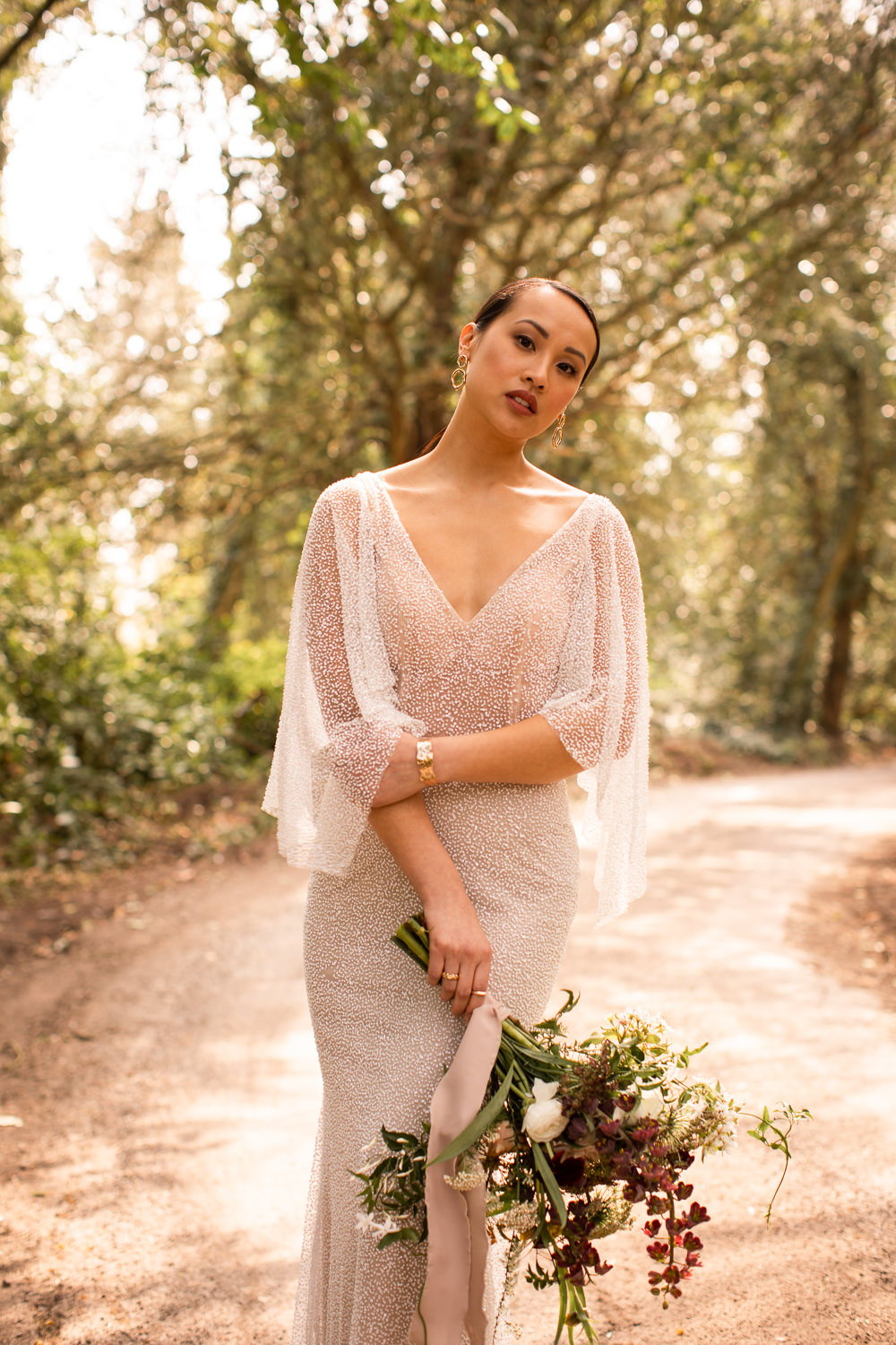 Dress Gown Bride Bridal Sequin Cape Sleeves Natural Outdoor Wedding Lottie Topping