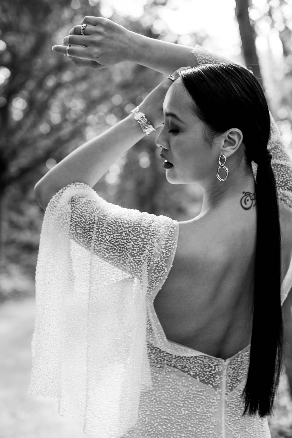 Dress Gown Bride Bridal Sequin Cape Sleeves Natural Outdoor Wedding Lottie Topping