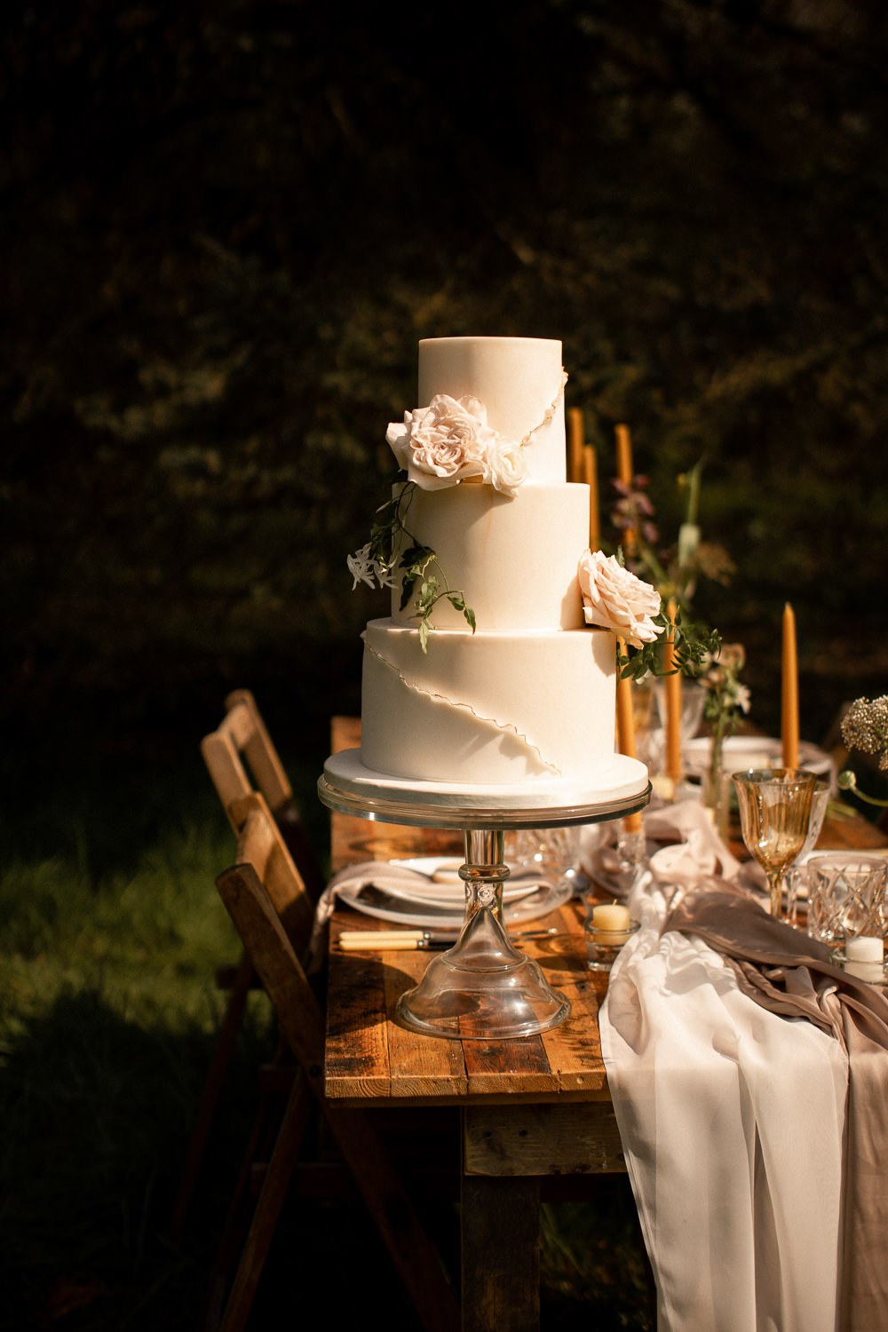 Ivory Ruffle Cake Flowers Chic Natural Outdoor Wedding Lottie Topping