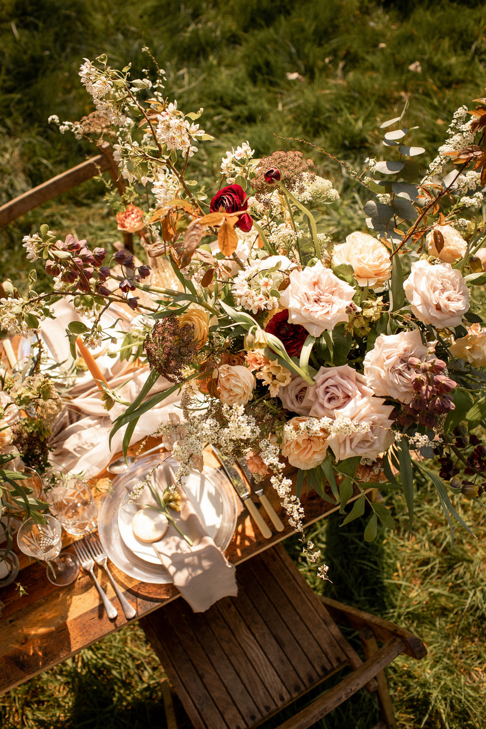 Centrepiece Flowers Wild Rose Natural Outdoor Wedding Lottie Topping