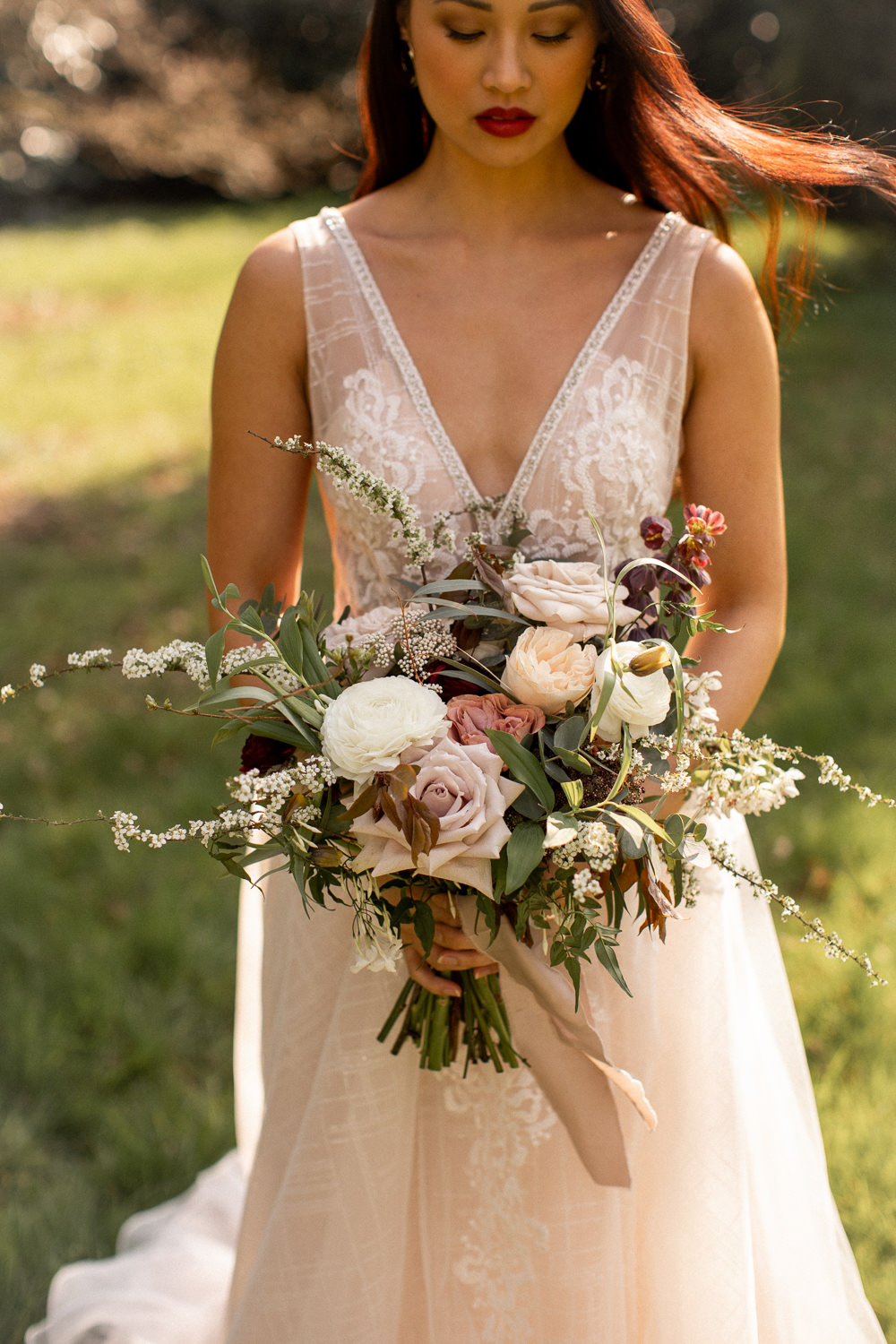 Bouquet Flowers Bride Bridal Greenery Rose Pink Ribbon Natural Outdoor Wedding Lottie Topping