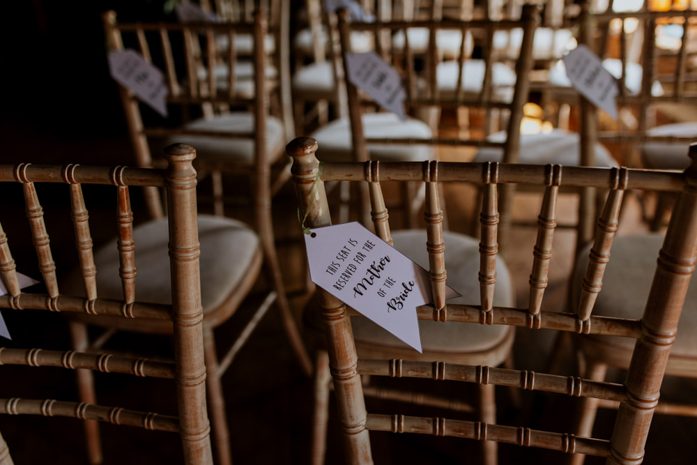 Chair Label Ceremony Oxfordshire Pub Wedding PhotoBart
