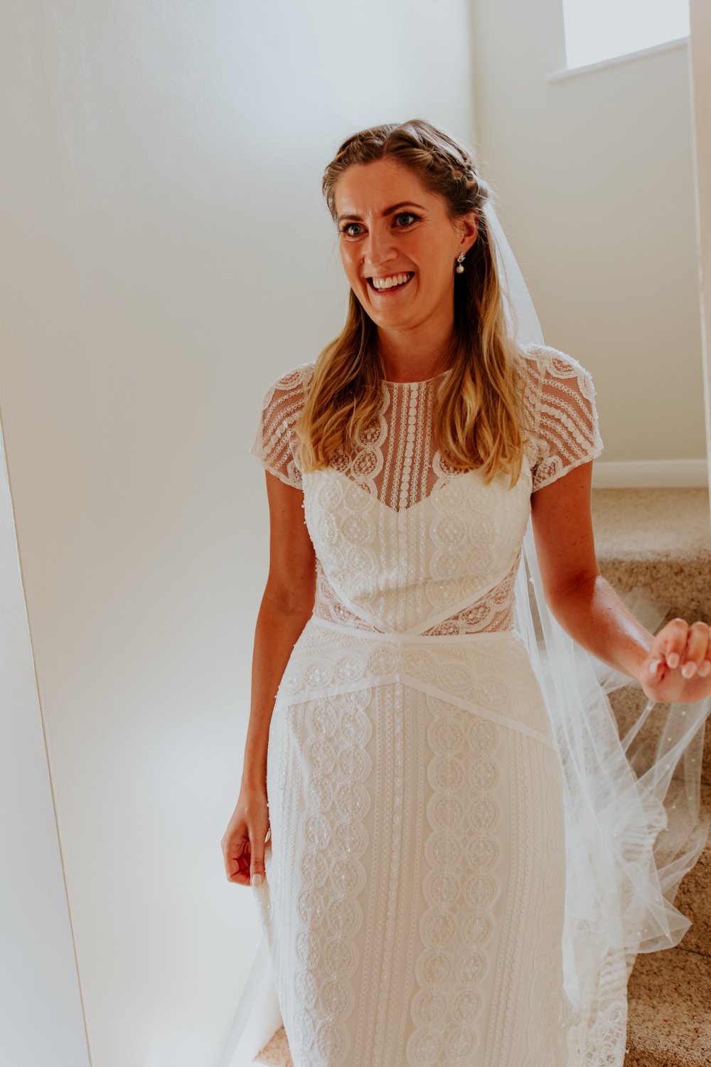 Dress Gown Bride Bridal Cut Out Lace Cap Sleeves Veil Oxfordshire Pub Wedding PhotoBart