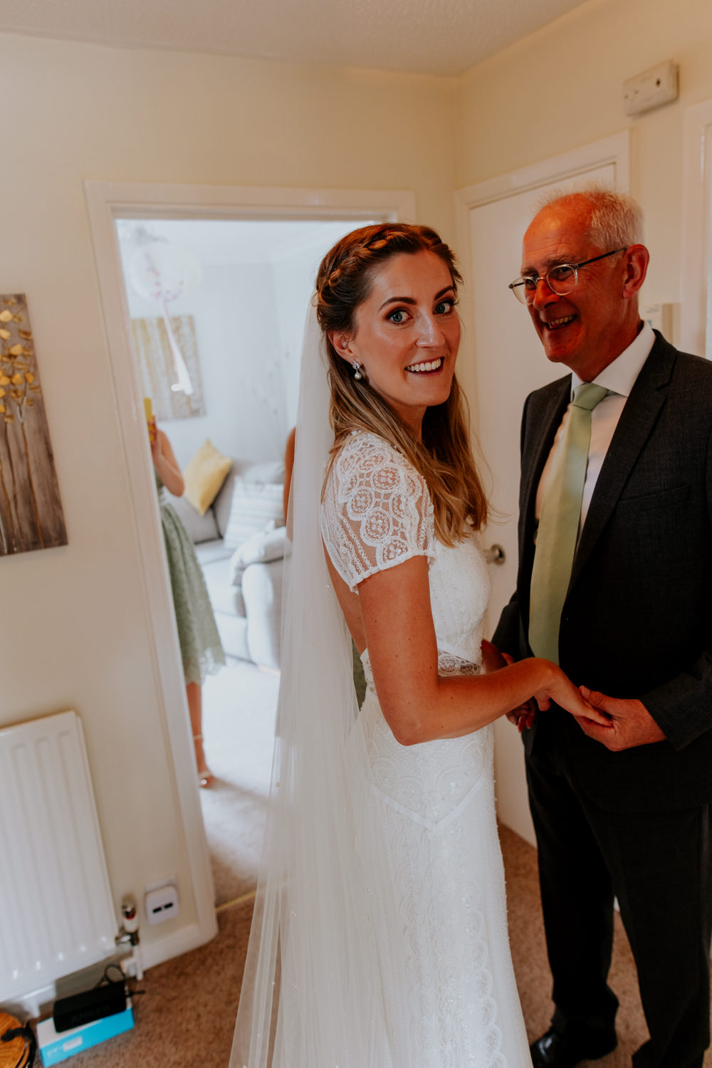 Dress Gown Bride Bridal Cut Out Lace Cap Sleeves Veil Oxfordshire Pub Wedding PhotoBart