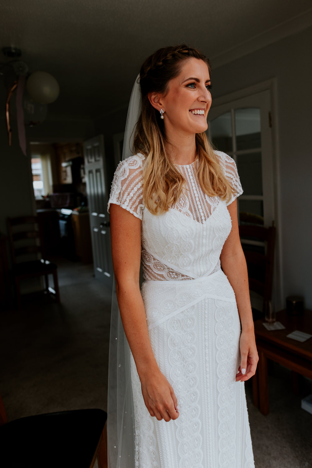 Dress Gown Bride Bridal Cut Out Lace Cap Sleeves Veil Oxfordshire Pub Wedding PhotoBart