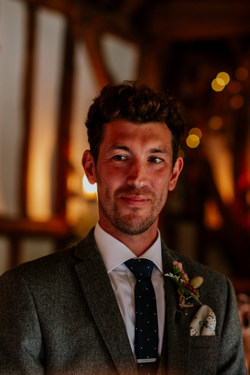 Groom Grey Suit Buttonhole Flowers Oxfordshire Pub Wedding PhotoBart
