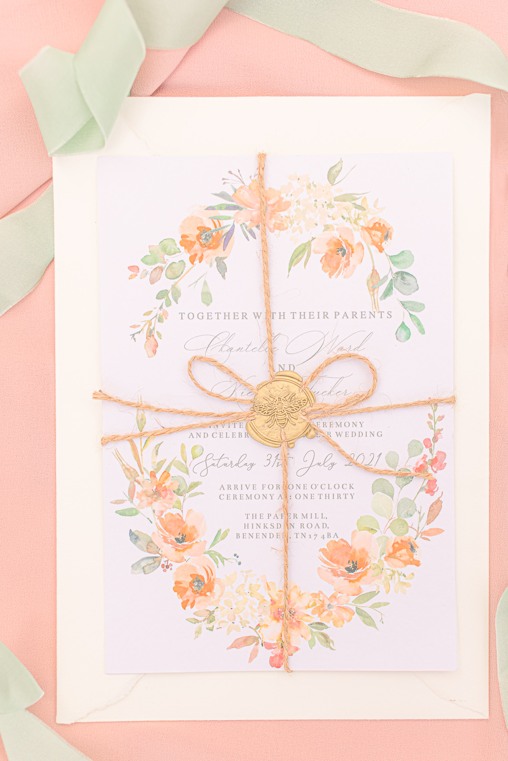 Paper Mill Wedding Jasmine Skye Photography Floral Stationery Invite Wax Seal