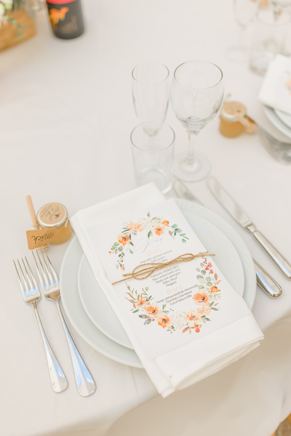 Floral Stationery Twine Place Setting Honey Favour Paper Mill Wedding Jasmine Skye Photography